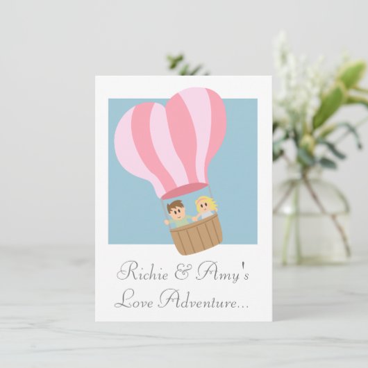 Kutstel in roze gestreepte heteluchtballon kaart (Staand voorkant)