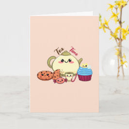 Kutte Kawaii Theetijd & Snoepjes Illustratie Kaart