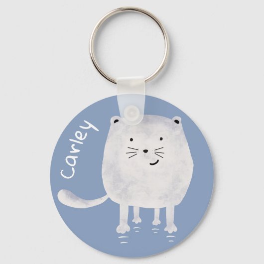 Kutte Witte Kat die Springt Gepersonaliseerd Sleutelhanger (Voorkant)