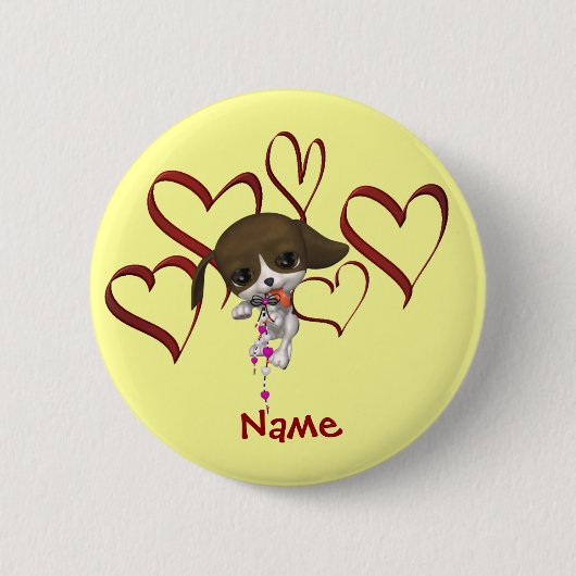 Kuttelek Hartjes Monogram Naam Persoonlijk Ronde Button 5,7 Cm (Voorkant)
