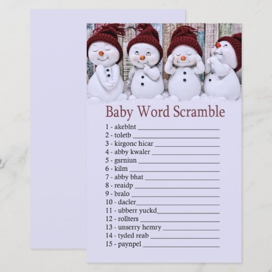 Kuttelekker Kerstmis Sneeuwman Baby anagram spel (Voorkant / Achterkant)