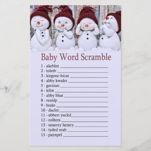 Kuttelekker Kerstmis Sneeuwman Baby anagram spel (Voorkant)