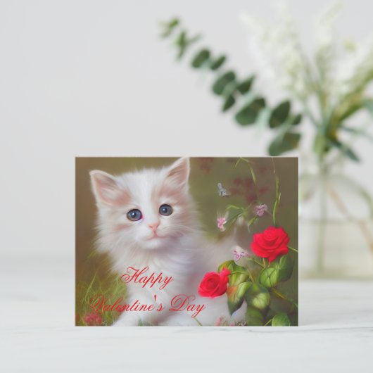 Kutten en rozen valentijn briefkaart (Staand voorkant)