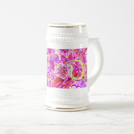 Kutterige abstracte bloemen bierpul (Voorkant rechts)