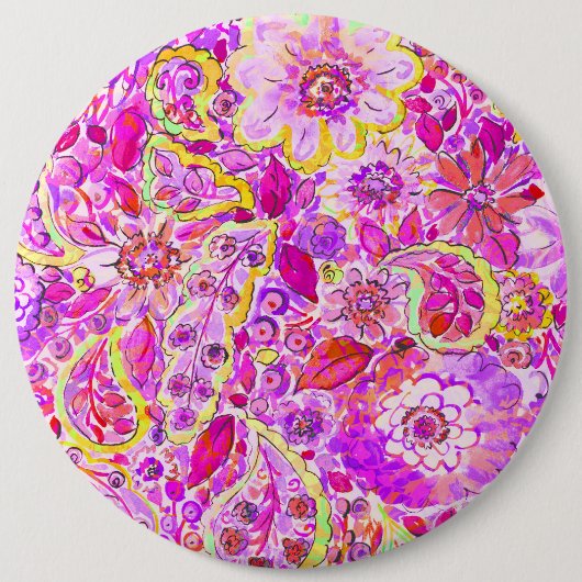 Kutterige abstracte bloemen ronde button 6,0 cm (Voorkant)