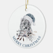 Kuttijgerkub in blauwe kersthoed Kerst Keramisch Ornament (Links)