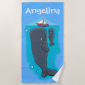 Kutvriendelijke walvissen met cartoon van zeilboot strandlaken (Voorkant)