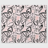 Kutzwart en roze Valentijnsdag harten Cadeaupapier (Vlak)