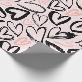 Kutzwart en roze Valentijnsdag harten Cadeaupapier (Hoek)