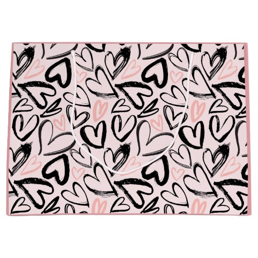 Kutzwart en roze Valentijnsdag harten Groot Cadeauzakje (Voorkant)