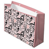 Kutzwart en roze Valentijnsdag harten Groot Cadeauzakje (Voorkant Gekanteld)