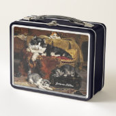 kutzwart en witte kat met Kittens (Voorkant)