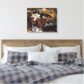kutzwart en witte kat met Kittens Canvas Afdruk (Insitu (Slaapkamer))