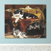  kutzwart en witte kat met Kittens Canvas Afdruk (Insitu (Houten vloer))
