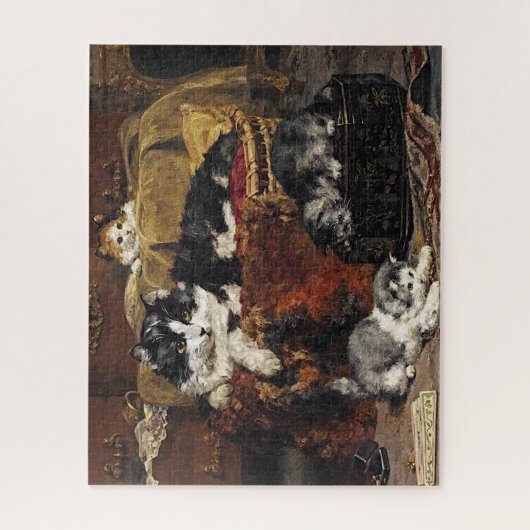  kutzwart en witte kat met Kittens-stijgen Legpuzzel (Verticaal)