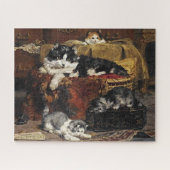  kutzwart en witte kat met Kittens-stijgen Legpuzzel (Horizontaal)