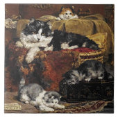  kutzwart en witte kat met Kittens Tegeltje (Voorkant)