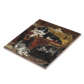  kutzwart en witte kat met Kittens Tegeltje (Zijkant)