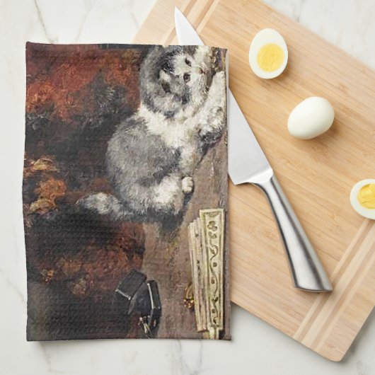 kutzwart en witte kat met Kittens Theedoek (Quarter Fold)