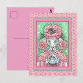 KUUT PEPPERMINT PINK POODLE EN SNOWGLOBE SNOWMAN BRIEFKAART (Voorkant / Achterkant)