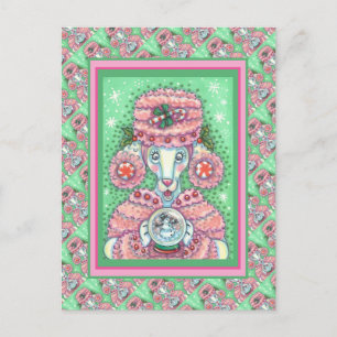 KUUT PEPPERMINT PINK POODLE EN SNOWGLOBE SNOWMAN BRIEFKAART