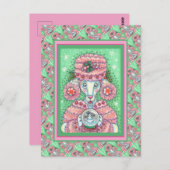 KUUT PEPPERMINT PINK POODLE EN SNOWGLOBE SNOWMAN BRIEFKAART (Voorkant / Achterkant)