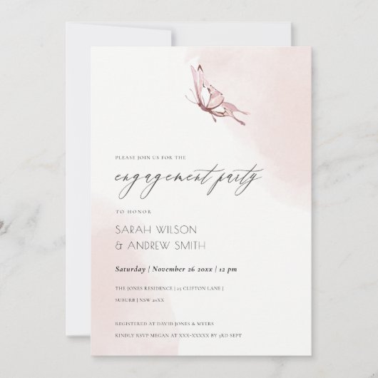 KUUTE BLUSH WATERVERF BUTTERFLY VERLOVING INVITE BEDANKKAART (Voorkant)