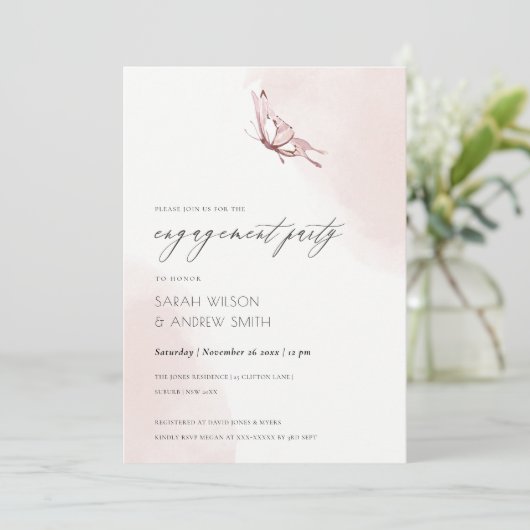 KUUTE BLUSH WATERVERF BUTTERFLY VERLOVING INVITE BEDANKKAART (Staand voorkant)