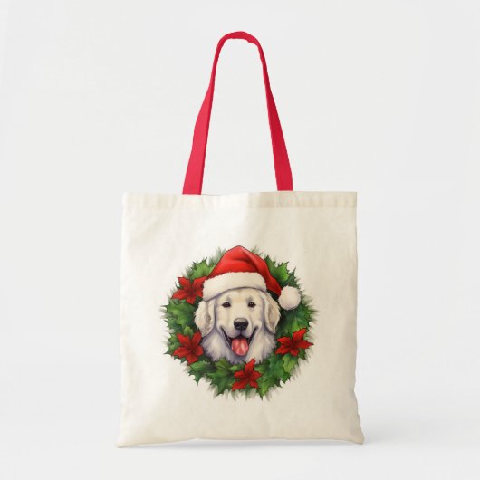 Kuvasz Christmas Wreath Tote Bag (Voorkant)