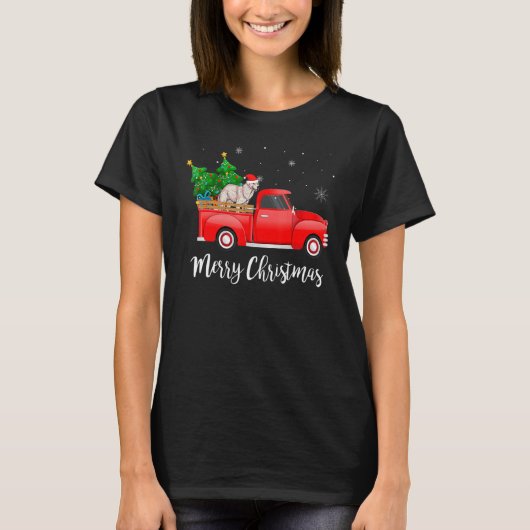 Kuvasz Dog Riding Red Truck - kerstboom T-shirt (Voorkant)