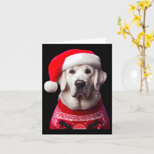 Kuvasz hond met kerstmuts kerstmis eigenaar lov kaart (Gele Bloem)