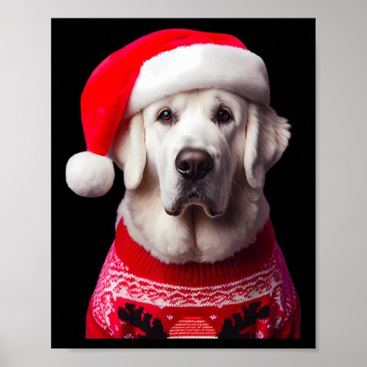 Kuvasz hond met kerstmuts kerstmis eigenaar lov poster (Voorkant)
