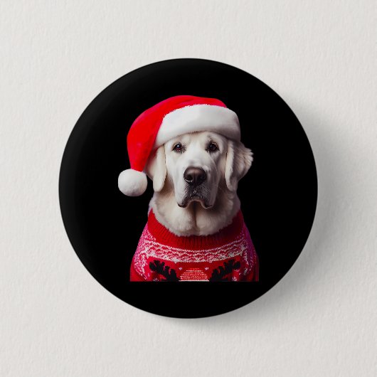 Kuvasz hond met kerstmuts kerstmis eigenaar lov ronde button 5,7 cm (Voorkant)