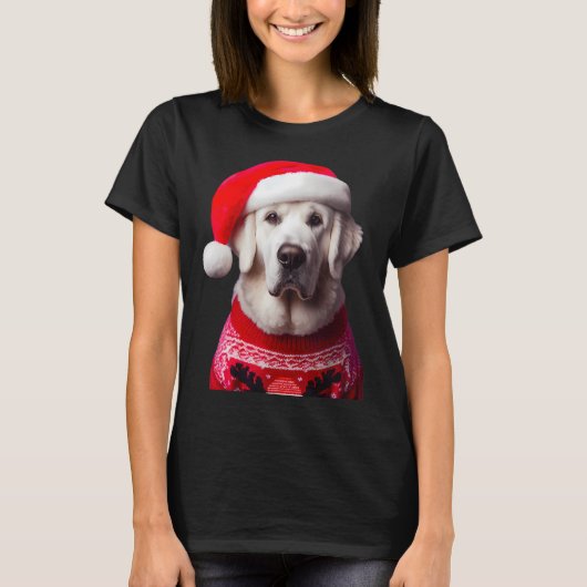 Kuvasz hond met kerstmuts kerstmis eigenaar lov t-shirt (Voorkant)