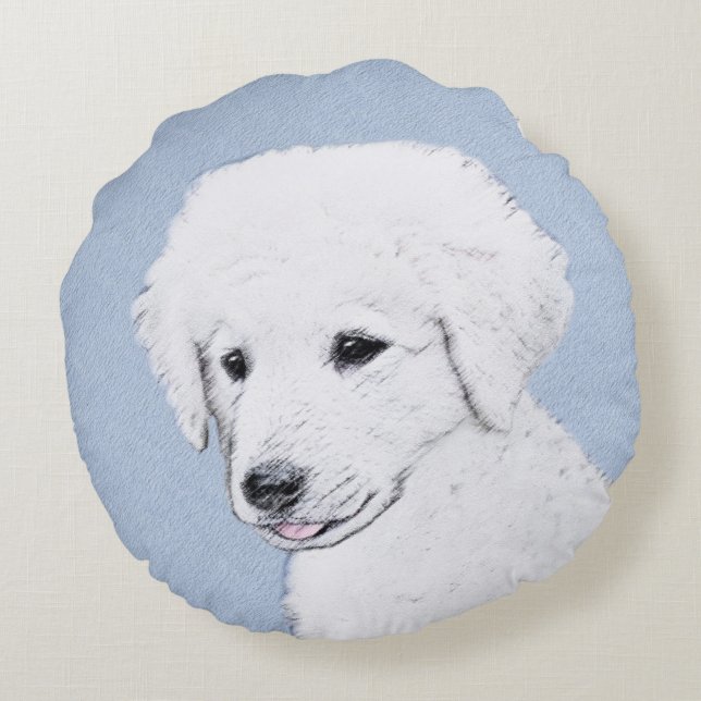 Kuvasz-schildering - Cute Original Dog Art Rond Kussen (Achterkant)