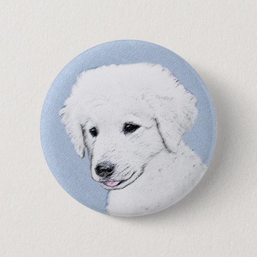 Kuvasz-schildering - Cute Original Dog Art Ronde Button 5,7 Cm (Voorkant)