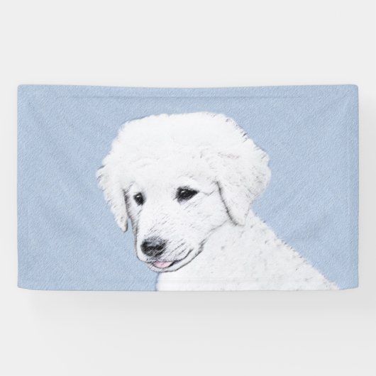 Kuvasz-schildering - Cute Original Dog Art Spandoek (Horizontaal)