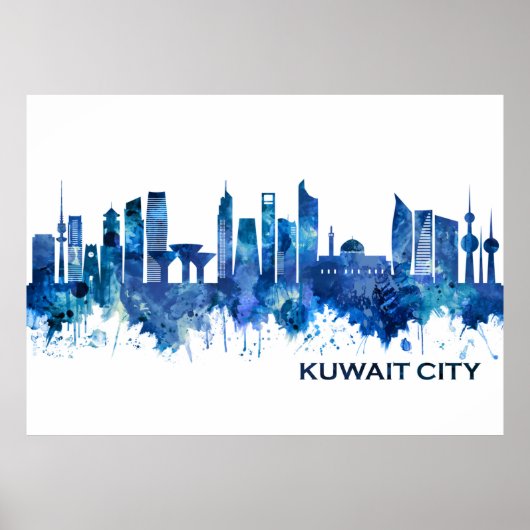 Kuwait City Kuwait Skyline Blue Poster (Voorkant)