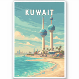 Kuwait Illustratie Reis Kunst Vintage Sticker