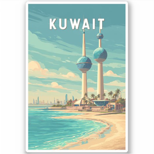 Kuwait Illustratie Reis Kunst Vintage Sticker (Voorkant)