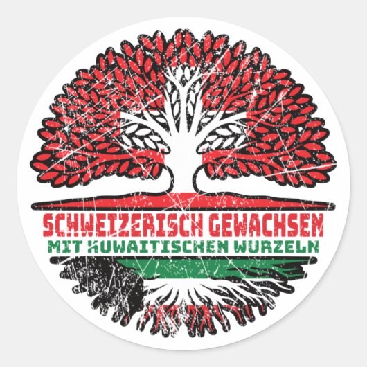 Kuwait Kuwaitisch Schweizer Schweiz Baum Wurzel Ronde Sticker (Voorkant)