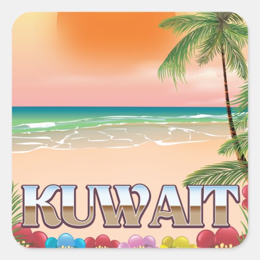 kuwait strand reisposter vierkante sticker (Voorkant)