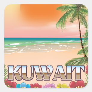 Kuwait strand reisposter vierkante sticker