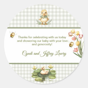 Kwак! Baby Eend Met Geruite Strik Baby Shower Ronde Sticker