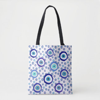 Kwaad oog totebag, Grieks patroon, levendige kleur Tote Bag