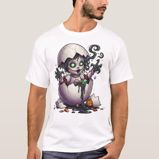 Kwaadaardige Baby Heks Gebarsten Ei Halloween T-sh T-shirt (Voorkant)