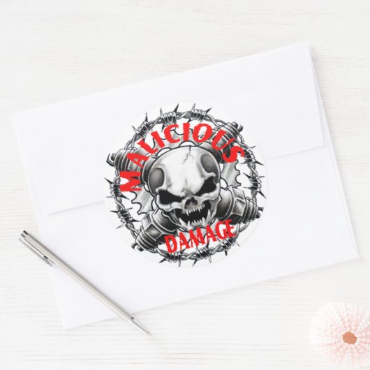 KWAADAARDIGE BESCHADIGING SCHEDEL STICKER (Envelop)