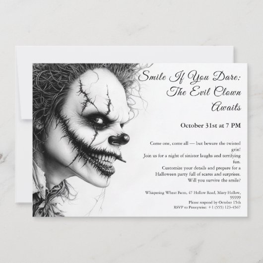 Kwaadaardige Clown Halloween Uitnodiging – Sinu sm (Voorkant)