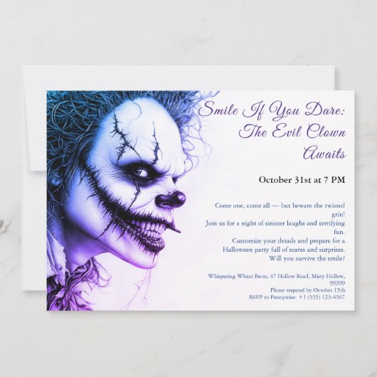 Kwaadaardige Clown Halloween Uitnodiging – Sinuist (Voorkant)