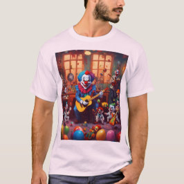 Kwaadaardige clowns en gekke wetenschapper in een t-shirt